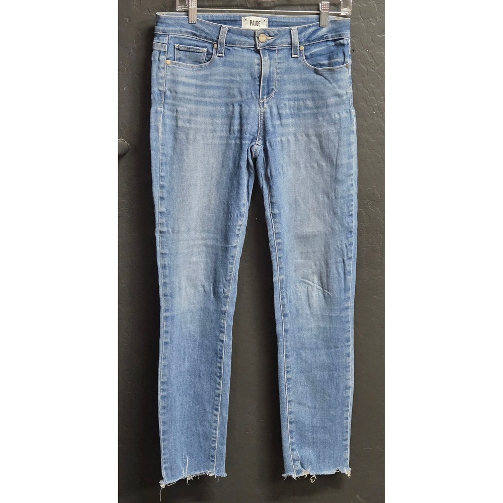 PAIGE‎ Skyline Ankle Peg Skinny Jeans Raw Hem Light Wash Denim Women's Size 29